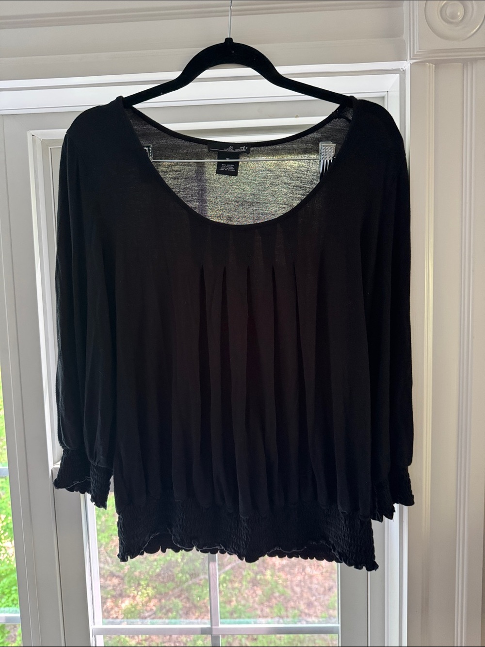 Willi Smith Black Pleated Scoop-Neck Blouse - Size XL